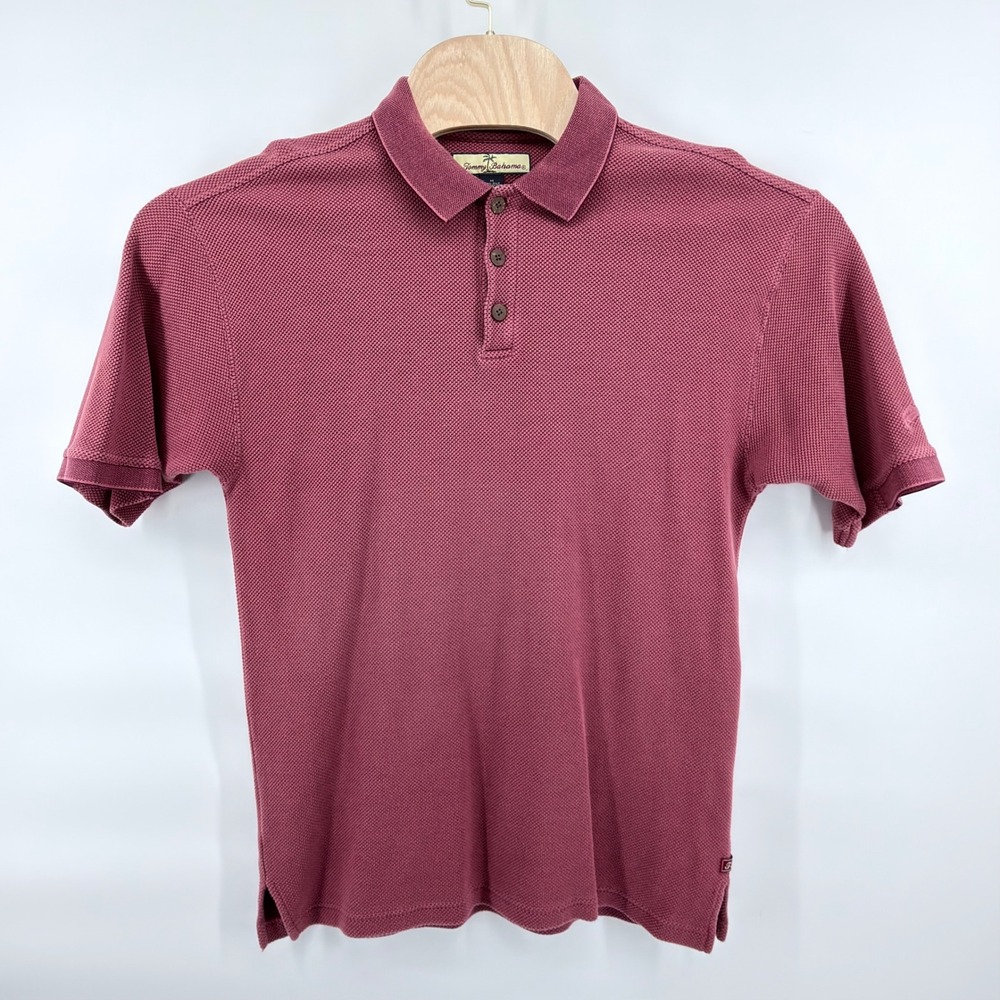 Tommy Bahama Polo Shirt Mens M Purple Silk Cotton Waffle Knit Short Sleeve Golf